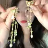 Pendientes de Borla con Hojas de Zircón y Gotas de Agua Aguja Plateada Lujo Ligero Aretes Avanzados Diseño Fresco Dulce Pendientes de Nicho