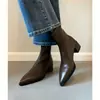 Versión de piel~Botas finas de punta fina para mujer, nuevo estilo otoño e invierno 2026, botas Martin súper estilosas con tacón grueso, botines de moda