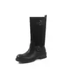 Botas de Couro Patchwork de Cano Médio para Mulheres, Botas de Motociclista, Novas Botas Slip-On com Salto Médio e Bico Redondo para Outono/Inverno, Botas de Motociclista Femininas