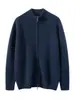 Suéter Masculino Gola Alta 100% Caxemira Pura, Novo Cardigã de Tricô Liso com Zíper Outono/Inverno, Jaqueta Suéter Quente de Caimento Solto