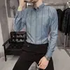 Recomendación popular: Camisa de manga larga a rayas para hombre, de lujo ligero, elástica, antiarrugas, sin planchado