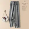 Pantalones de Lana Gruesa de Pierna Ancha para Mujer Otoño e Invierno Cintura Alta Pantalones con Caída Sueltos Casuales de Cachemir Tejido Rectos Largos