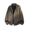 Chaqueta de Cuero Sintético Tie-Dye Desgastada Estilo Retro Americano Suelta para Hombre Primavera Otoño Marca de Moda Oversize Solapa Chaqueta de Motociclista Ancha