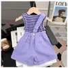 Conjunto de Dos Piezas para Niñas 2026 Verano Nueva Moda Elegante Overol para Niños Pequeños con Chaleco Rayado sin Mangas