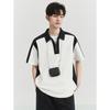 Polo Casual con Costuras en Contraste para Hombre de Manga Corta 23 Verano Nuevo Estilo Coreano Holgado con Cremallera Labial Camiseta de Media Manga