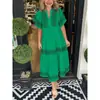 Vestido Verano 2026 Aliexpress Transfronterizo Nuevo Vestido Estampado Holgado Moda Europea y Americana Vestido Plisado de Cuello en V