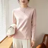 Camiseta Térmica Feminina de Cashmere Proteína com Costas Caneladas, Mangas Longas e Gola Meia-Alta, disponível em várias cores