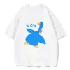 Seda de Leite Surpresa Estampa de Pato Pequeno Manga Curta Verão Estudante Solta Estilo Coreano Camiseta de Casal Unissex Tendência