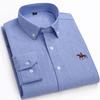 Camisa de Algodón Puro Oxford Lavado de Manga Larga para Hombre Primavera y Otoño Casual Negocios Color Puro Algodón Camisa Bordada Ropa de Hombre