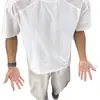 Camiseta de hombre de estilo americano de secado rápido con tacto frío de seda helada, para uso transfronterizo, con un elegante diseño de verano con paneles de malla, cuello pequeño y mangas cortas, que ofrece un aspecto de alta gama