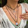 Joyería transfronteriza europea y americana, collar de cuentas vintage con ojos azules de diablo, collar de mujer con cordón de cera
