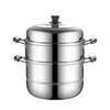 Vaporizador de Acero Inoxidable para el Hogar Espesado Vaporera Multifuncional de Tres Niveles Olla para Cocinar Pescado al Vapor Cocina de Inducción Estufa de Gas Olla para Sopa