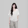 Camiseta suelta con cuello en V y mangas murciélago transfronteriza para mujer, top casual versátil de color liso de manga corta para protección solar de verano, moderno
