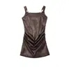 Atacado de Moda Feminina Transfronteiriça Estilo Europeu e Americano Elegante Versátil Simples Decote Quadrado Franzido Cós com Barbatanas Vestido Elegante