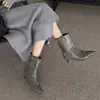 Botines de Aguja Puntiagudos con Forma de Corazón Dulce y Fresco Estilo Vintage Chuyuji para Mujer, Botas de Moda Versátiles con Pedrería Estilo Francés