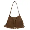 Bolsa Fashion Vintage de Camurça com Franjas para Mulheres 2026 Nova Outono/Inverno Versátil de Alto Valor para o Dia a Dia Bolsa de Ombro Transversal