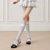 Meias Lolita com renda, estilo fino de verão com laço de fita, estilo ballet, meias 3/4 estilo Mary Jane JK japonês para mulheres