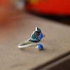 Anillo abierto de plata tailandesa vintage con esmalte de corte étnico, nicho de baja temperatura, anillo distintivo de loto para mujer.