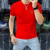 Nueva camiseta de moda de verano para hombre, de manga corta, media manga, cuello alto, cómoda, transpirable, de algodón serizado.