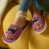 Novas Pantufas de Gato de Desenho Animado de Comércio Exterior para Mulheres, Pantufas Abertas para Casa, Pantufas de Algodão Listradas, Venda Quente Atacadista Transfronteiriça
