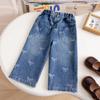 Jeans con Lazo para Niña 2026 Otoño Nuevo Estilo Coreano Modernos Estampado Completo Versátiles Pantalones Sueltos Jeans de Pierna Recta Modernos