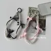 Cadena Colgante para Teléfono Móvil con Colgante para Bolso de Llaves, Cadena Colgante Hecha a Mano con Cuentas, Textura de Perla, Lazo Rosa Dulce y Fresco para Chica de Nicho