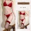 Conjunto de Lingerie Sexy Rosa Francês com Decote em V Profundo Calcinha e Sutiã Feminino Vazado Transparente Sem Aro Três Peças