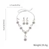 Conjunto de brincos de tarraxa redondos com flores e franjas cravejados de diamantes e colar, estilo europeu e americano, corrente para clavícula de luxo leve, joias transfronteiriças