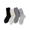Calcetines Retro de Encaje Perezoso para Mujer Otoño Invierno Color Sólido Algodón Resistentes al Olor Media Pantorrilla Personalidad Puño de Burbuja Calcetines con Volantes