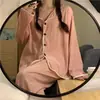 Pijama de Otoño e Invierno para Mujer Celebridad de Internet Jacquard Ola Cárdigan Simple Casual Estudiantes Ropa Exterior de Otoño Traje para el Hogar