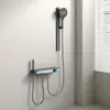 Juego de Ducha de Gama Alta para Uso Doméstico, Temperatura Constante Gris Pistola Pantalla Digital Luz Ambiental Juego de Ducha, Juego Completo con Cabezal de Ducha Presurizado