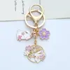 Novo Chaveiro Pingente Coelho Flor de Cerejeira Japonês Fofo Pingente de Chave de Carro Acessórios Feitos à Mão para Bolsa Pequeno Presente