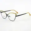 Montura de Gafas Metálica Estilo Cat-Eye Espejo Plano Ceja Miopía Diseño Hueco Simple Moda Negocios Hombres y Mujeres Gafas Anti-Luz Azul
