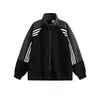 Jaqueta com Costura de Cor Contrastante Três Listras Masculina Outono Retro Americano Jaqueta Esportiva Moletom Cleanfit Manga Raglã