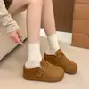 Cinturón de Cuero Retro Otoñal Hebilla de Un Paso 2026 Suela Gruesa Punta Cerrada Medias Pantuflas Zapatos de Mula para Mujer Elevador de Talón Oculto
