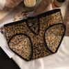 Nova Série de Estampa de Leopardo de Verão Renda Sexy de Seda Gelada Roupa Íntima para Mulheres Cintura Baixa Confortável Algodão Puro Virilha Calcinhas para Mulheres