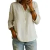 2026 Nova Blusa Fashion de Algodão e Linho com Manga Longa, Decote V e Botões para Loja Independente Amazon