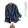 Blazer Curto Fino Feminino, Estilo Coreano, Slim Fit, Linho, Tamanho Grande, Terno de Manga Três Quartos