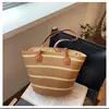 Bolsa de Palha Tote para Mulheres, Versátil para Primavera e Verão, Bolsa Diária de Praia, Bolsa de Ombro Fashion Listrada Estilo Retro Francês