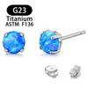Pendientes de Platino Transfronterizos Redondos de 4 mm con Cuatro Garras Ópalo Azul Blanco Verde Pasador de Cobre Pendientes Simples Versátiles para Mujer
