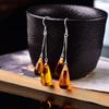Aretes Jinberley Ámbar Vivo Cera de Abeja Plata 925 Aretes de Ámbar Gota de Agua Aretes de Ámbar Dorado