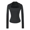 Camiseta de Manga Larga con Cuello Cuadrado Nueva para Primavera/Otoño 2026, Top Básico para Mujer, Adelgazante, Sexy, para Usar por Dentro o por Fuera, Top de Hombro Normal