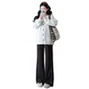 Outono/Inverno 2026 Estilo Coreano Casaco Suéter Engrossado para Gestante + Calça Modeladora para Gestante Conjunto de Duas Peças para Gestante
