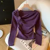Puro Deseo Chica Atractiva Derong Flor Tridimensional Manga Larga Camiseta Básica Mujer Otoño e Invierno 2025 Nueva Moda plisada Ajustada Top