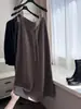 Falda de Punto de Longitud Media de Color Sólido Elástica en la Cintura con Cordón Suave y Delicada Mezcla de Lana Cómoda y Elegante