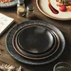 Plato Llano de Cerámica Estilo Japonés Plato Hondo Plato para Bistec Plato Estilo Occidental Plato de Moda para el Hogar Plato para Fruta y Bocadillos Cerámica Plato Redondo Grande