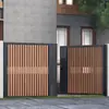 Puerta de Patio de Aleación de Aluminio, Puerta Sólida de Hierro Forjado para Exteriores de Villa, Valla de Patio de Casa Rural, Arco de Jardín con Textura de Madera