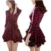 Vestido Camisa Plaid de Manga Larga Plisado Estilo Vintage 2026 para Mujer, Vestido Base Delgado de Manga Larga que Ceñe la Cintura