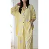 Pijama de Algodão e Seda com Estampa Floral de Luxo Leve para Mulheres, Novo Estilo de Verão, Tamanho Grande, Conjunto Casual para Casa com Manga Curta Solta e Calça Longa