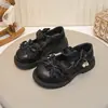 Zapatos de piel para niña 2026 nuevo primavera y otoño zapato negro con lazo estilo princesa casual suela suave zapatos de vestir estilo princesa para niña